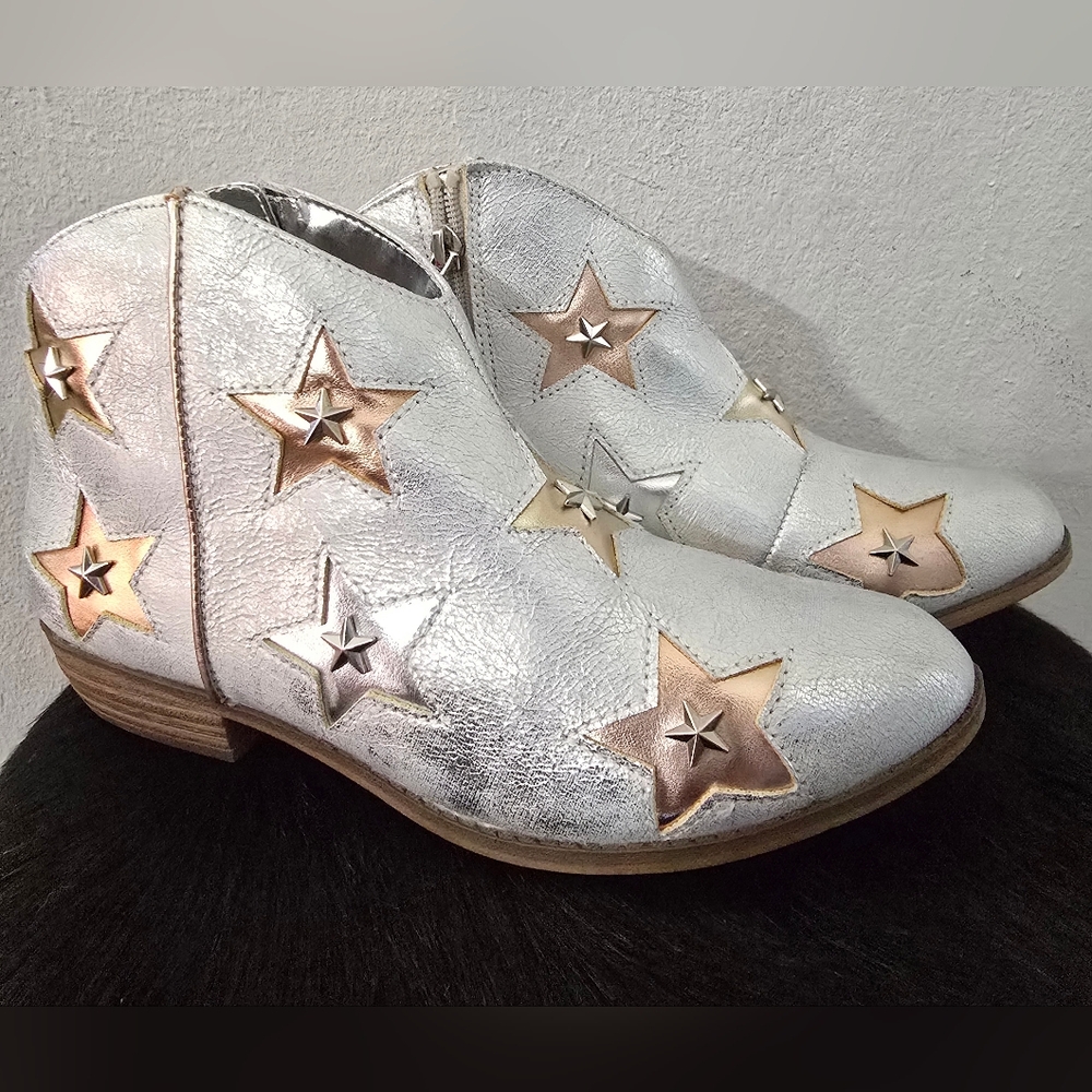 Nina Cowgirl Boots Big Girl 6M Rodeo Zip up Metallic Stars